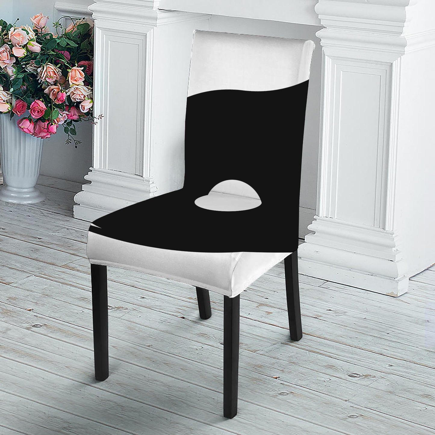 Black And White Yin Yang Symbol Print Dining Chair Slipcover