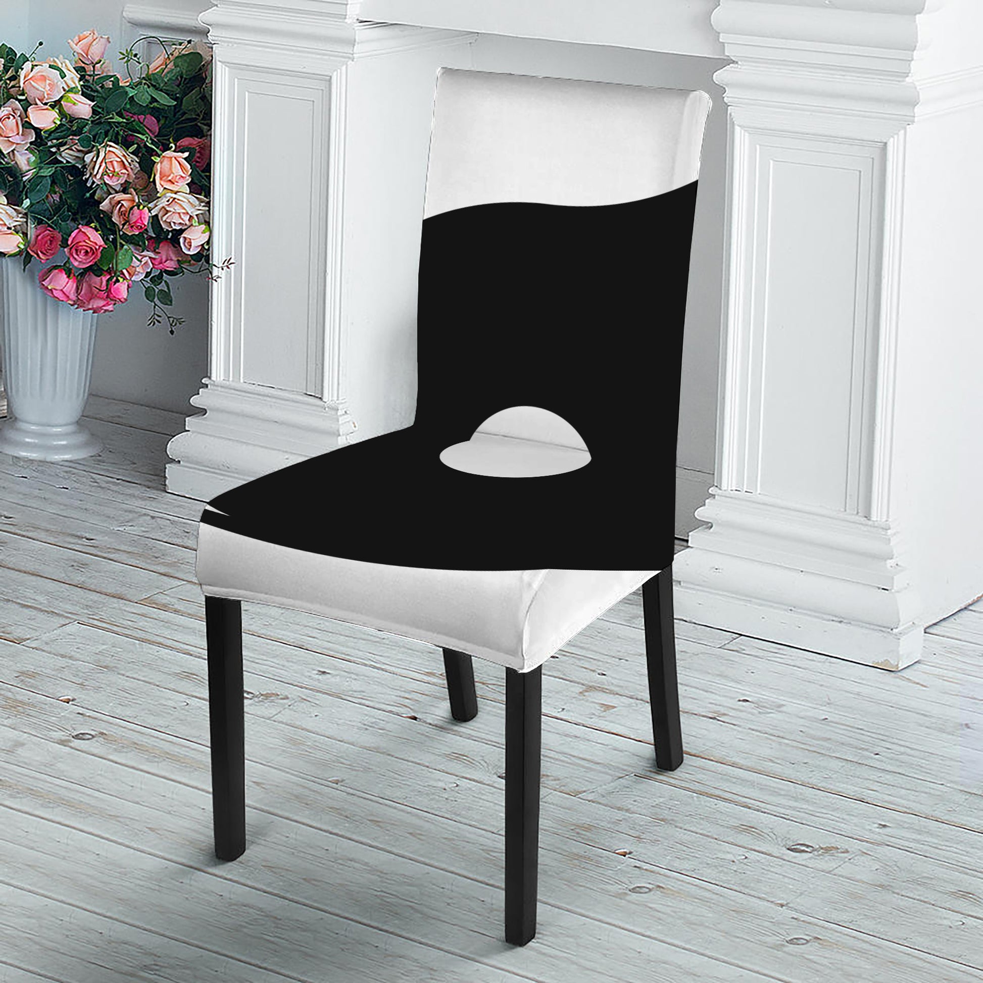Black And White Yin Yang Symbol Print Dining Chair Slipcover