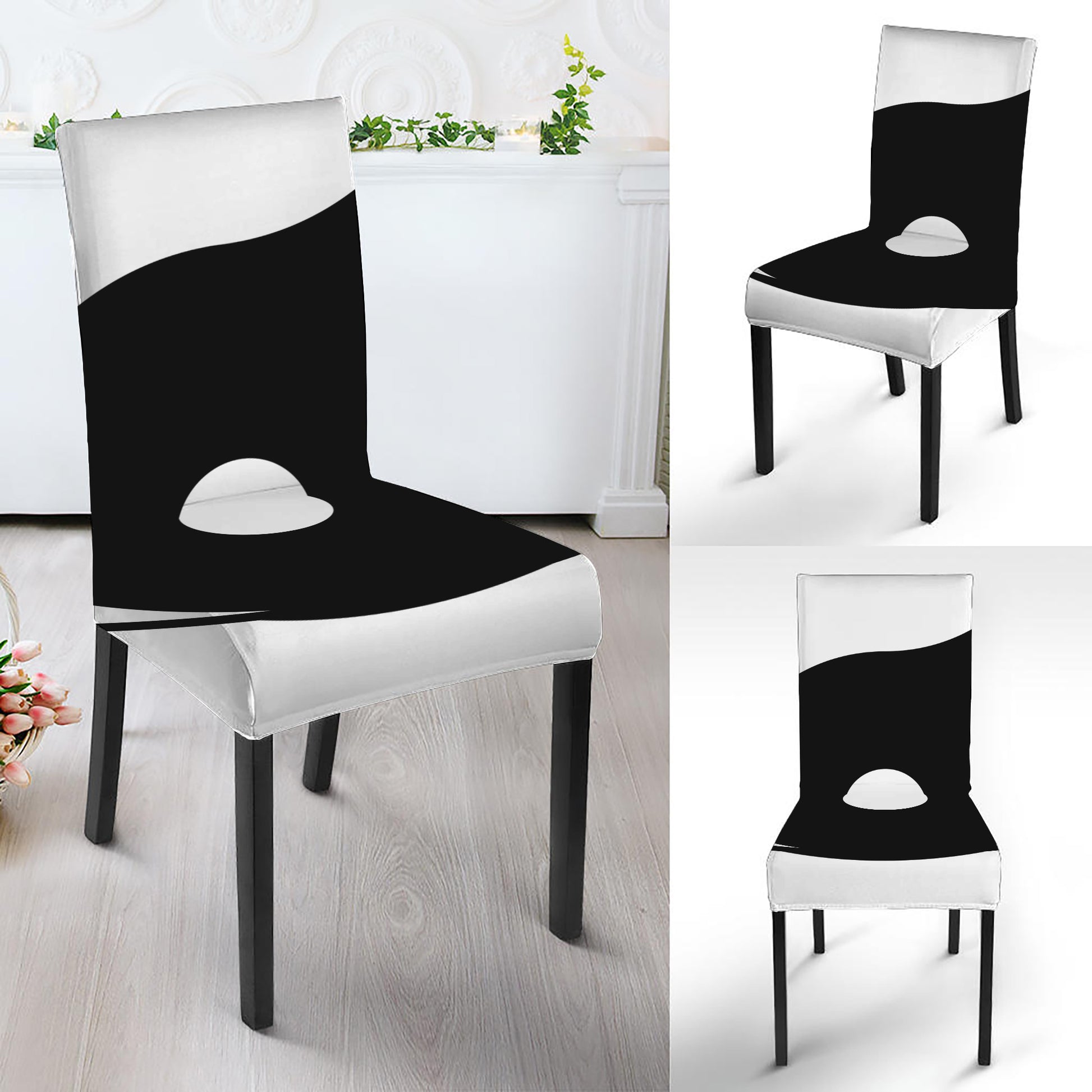 Black And White Yin Yang Symbol Print Dining Chair Slipcover