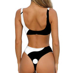 Black And White Yin Yang Symbol Print Front Bow Tie Bikini