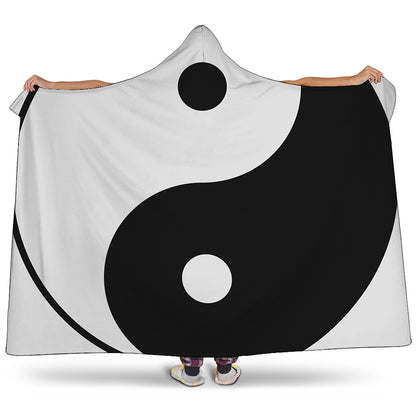 Black And White Yin Yang Symbol Print Hooded Blanket