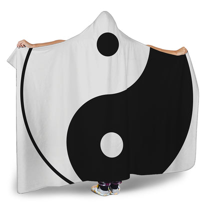 Black And White Yin Yang Symbol Print Hooded Blanket