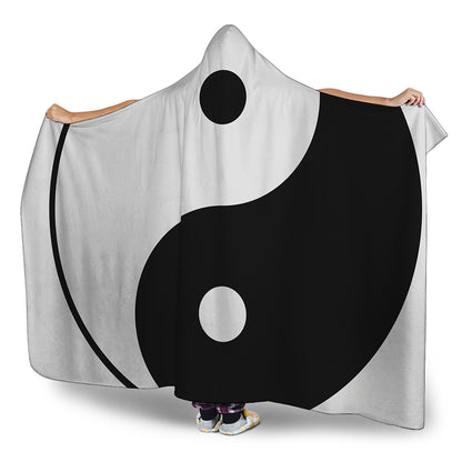 Black And White Yin Yang Symbol Print Hooded Blanket