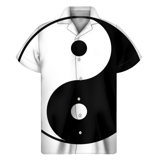 Black And White Yin Yang Symbol Print Men's Short Sleeve Shirt