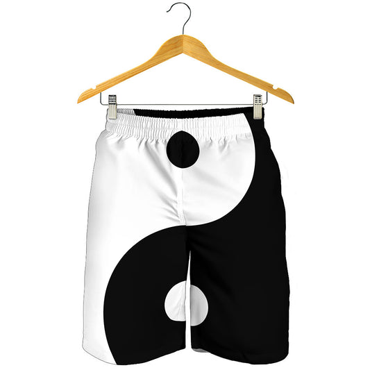 Black And White Yin Yang Symbol Print Men's Shorts