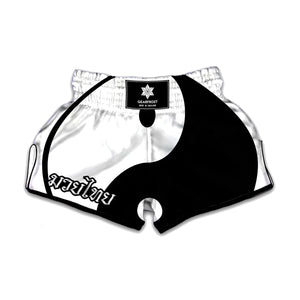 Black And White Yin Yang Symbol Print Muay Thai Boxing Shorts