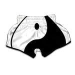 Black And White Yin Yang Symbol Print Muay Thai Boxing Shorts