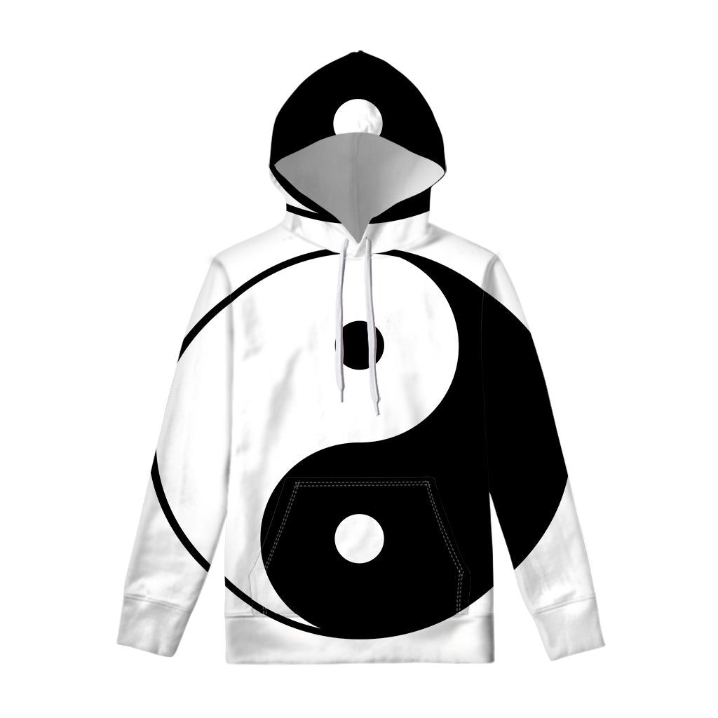 Black And White Yin Yang Symbol Print Pullover Hoodie