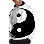 Black And White Yin Yang Symbol Print Pullover Hoodie