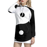 Black And White Yin Yang Symbol Print Pullover Hoodie Dress
