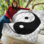 Black And White Yin Yang Symbol Print Quilt