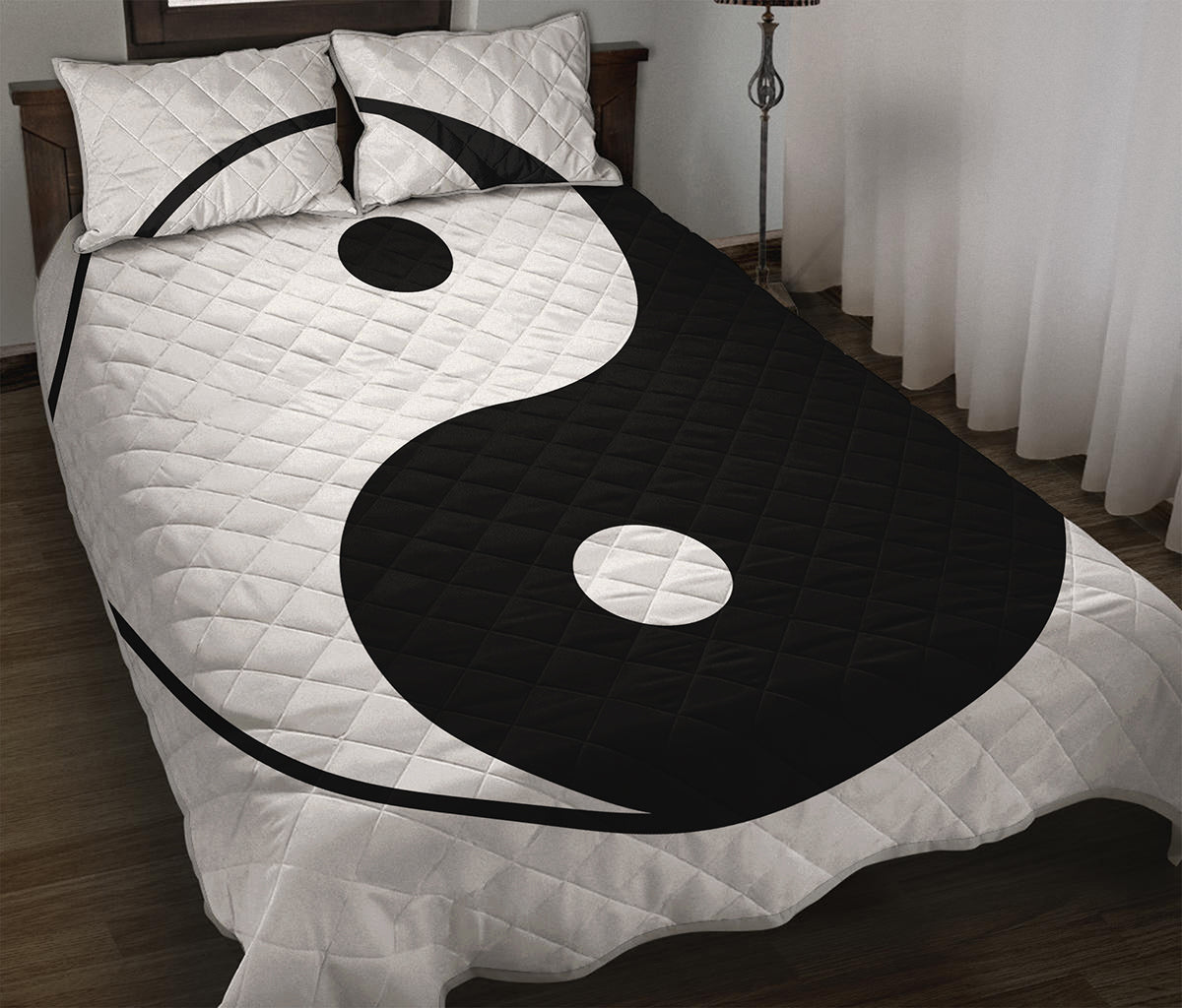 Black And White Yin Yang Symbol Print Quilt Bed Set