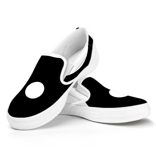 Black And White Yin Yang Symbol Print White Slip On Shoes