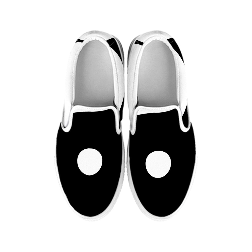 Black And White Yin Yang Symbol Print White Slip On Shoes
