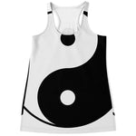 Black And White Yin Yang Symbol Print Women's Racerback Tank Top