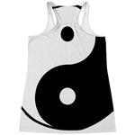 Black And White Yin Yang Symbol Print Women's Racerback Tank Top