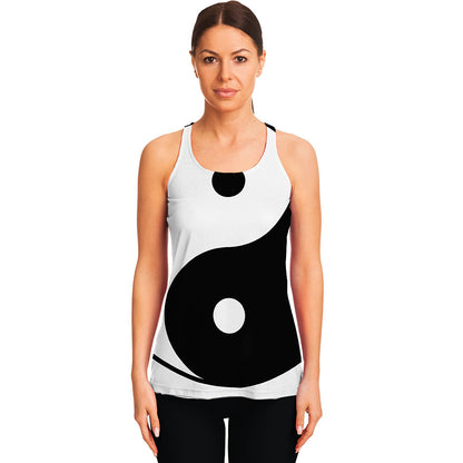 Black And White Yin Yang Symbol Print Women's Racerback Tank Top