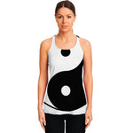 Black And White Yin Yang Symbol Print Women's Racerback Tank Top
