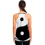 Black And White Yin Yang Symbol Print Women's Racerback Tank Top