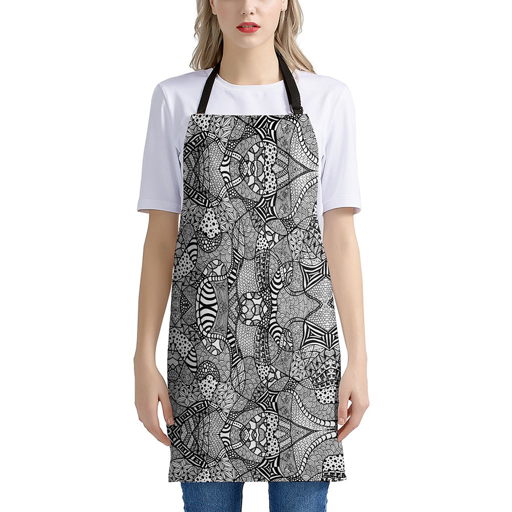 Black And White Zentangle Pattern Print Apron