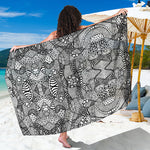 Black And White Zentangle Pattern Print Beach Sarong Wrap