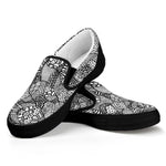 Black And White Zentangle Pattern Print Black Slip On Shoes