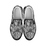 Black And White Zentangle Pattern Print Black Slip On Shoes