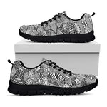Black And White Zentangle Pattern Print Black Sneakers