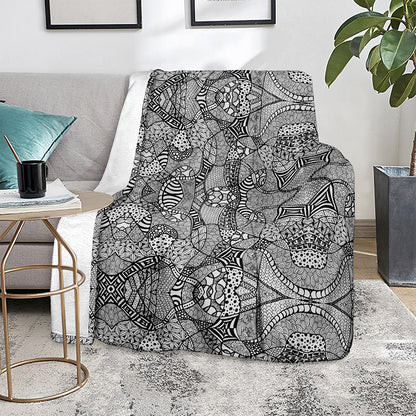 Black And White Zentangle Pattern Print Blanket