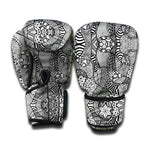 Black And White Zentangle Pattern Print Boxing Gloves