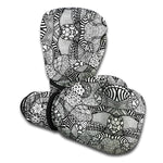 Black And White Zentangle Pattern Print Boxing Gloves
