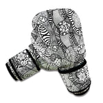 Black And White Zentangle Pattern Print Boxing Gloves