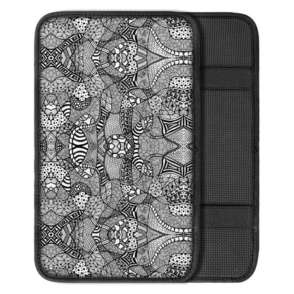 Black And White Zentangle Pattern Print Car Center Console Cover
