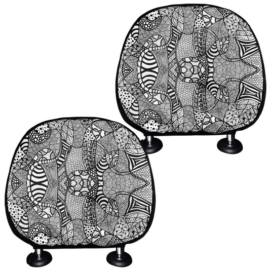 Black And White Zentangle Pattern Print Car Headrest Covers