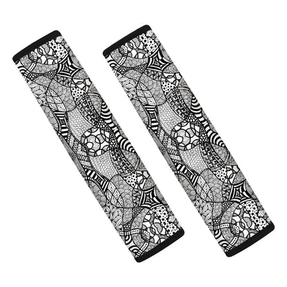Black And White Zentangle Pattern Print Car Seat Belt Covers
