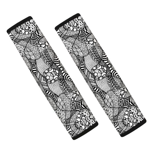 Black And White Zentangle Pattern Print Car Seat Belt Covers