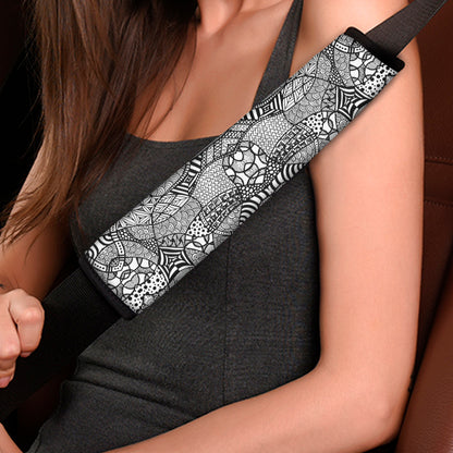 Black And White Zentangle Pattern Print Car Seat Belt Covers