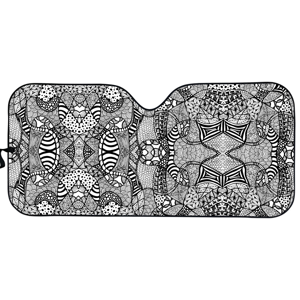 Black And White Zentangle Pattern Print Car Sun Shade