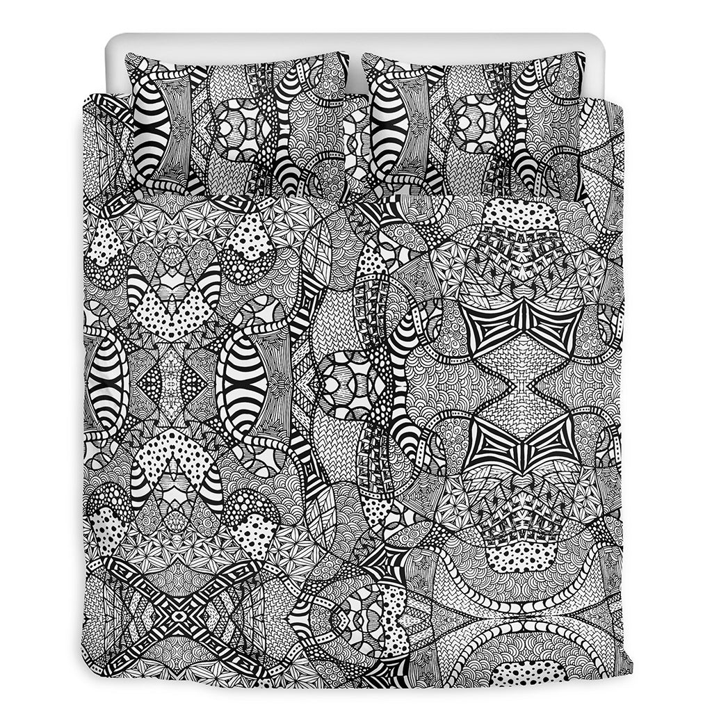 Black And White Zentangle Pattern Print Duvet Cover Bedding Set