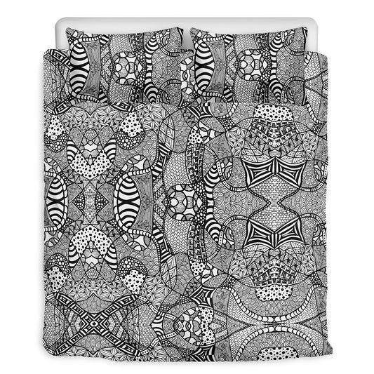 Black And White Zentangle Pattern Print Duvet Cover Bedding Set