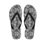 Black And White Zentangle Pattern Print Flip Flops