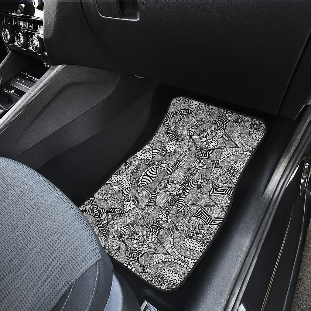 Black And White Zentangle Pattern Print Front and Back Car Floor Mats