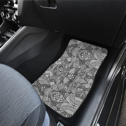Black And White Zentangle Pattern Print Front and Back Car Floor Mats