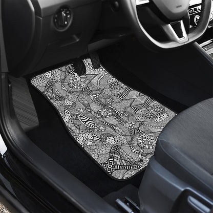 Black And White Zentangle Pattern Print Front Car Floor Mats