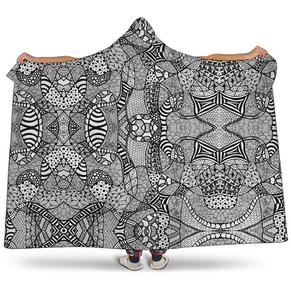 Black And White Zentangle Pattern Print Hooded Blanket