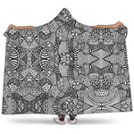 Black And White Zentangle Pattern Print Hooded Blanket
