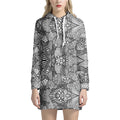 Black And White Zentangle Pattern Print Pullover Hoodie Dress