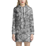 Black And White Zentangle Pattern Print Hoodie Dress