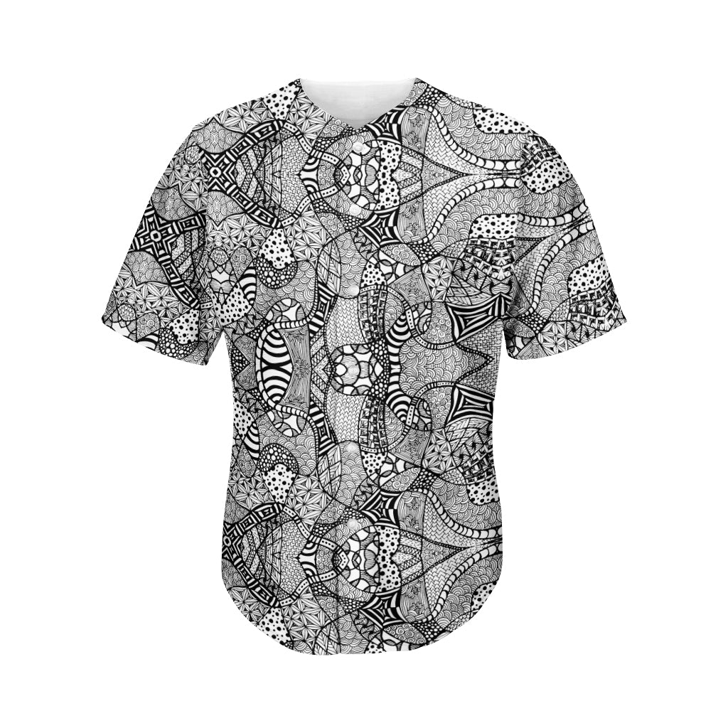 Black And White Zentangle Pattern Print Men's Baseball Jersey