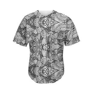 Black And White Zentangle Pattern Print Men's Baseball Jersey